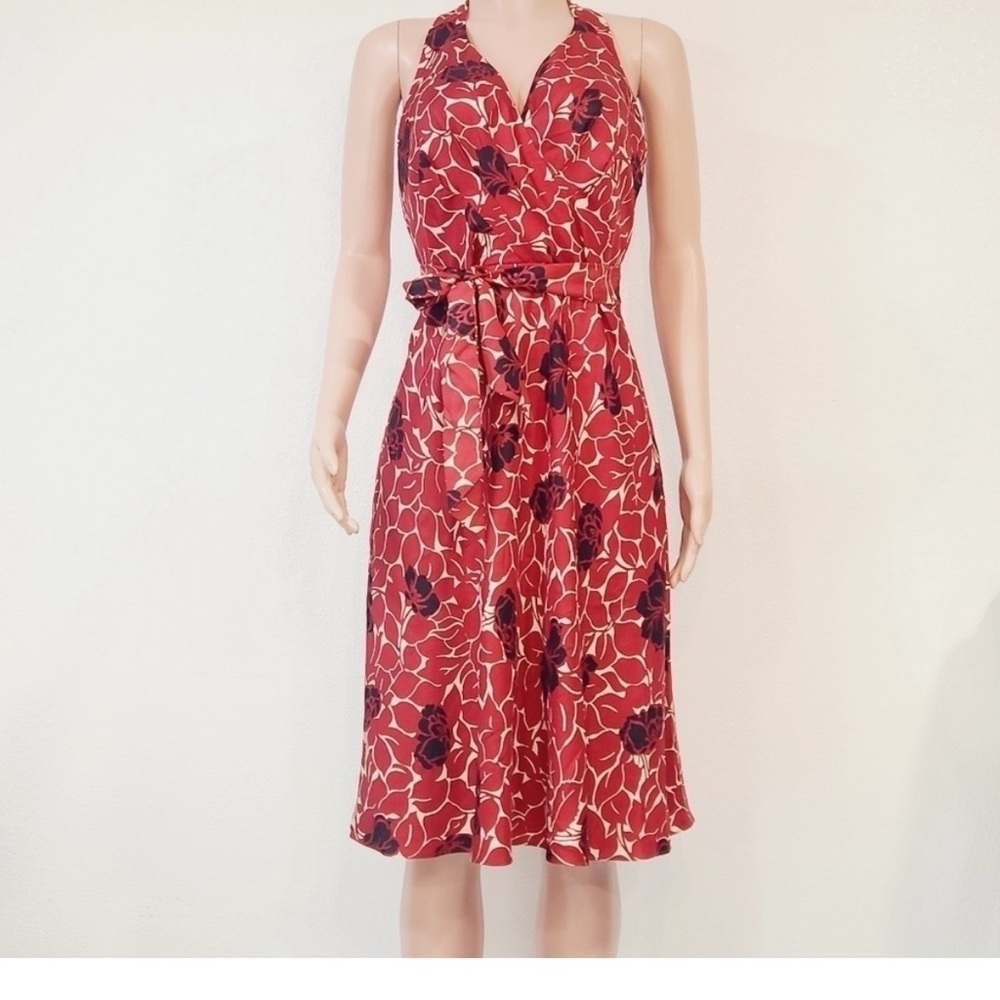 Ann Taylor Floral Halter Neck Dress - Red and Black